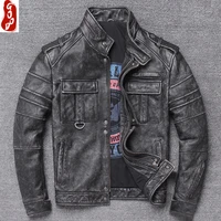 100 real leather jacket men autumn winter clothes streetwear moto fit genuine cow leather coat mens leather jacket 9086