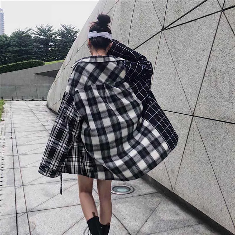 NiceMix Harajuku женские рубашки с длинными рукавами в клетку в стиле пэчворк BF женские блузки с отложным воротником в Корейском стиле Mujer блузка