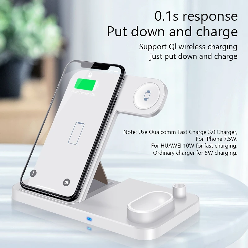 Беспроводное зарядное устройство Qi 4 в 1 быстрая зарядка 10 Вт для iPhone 11 Pro XS Max XR X Apple