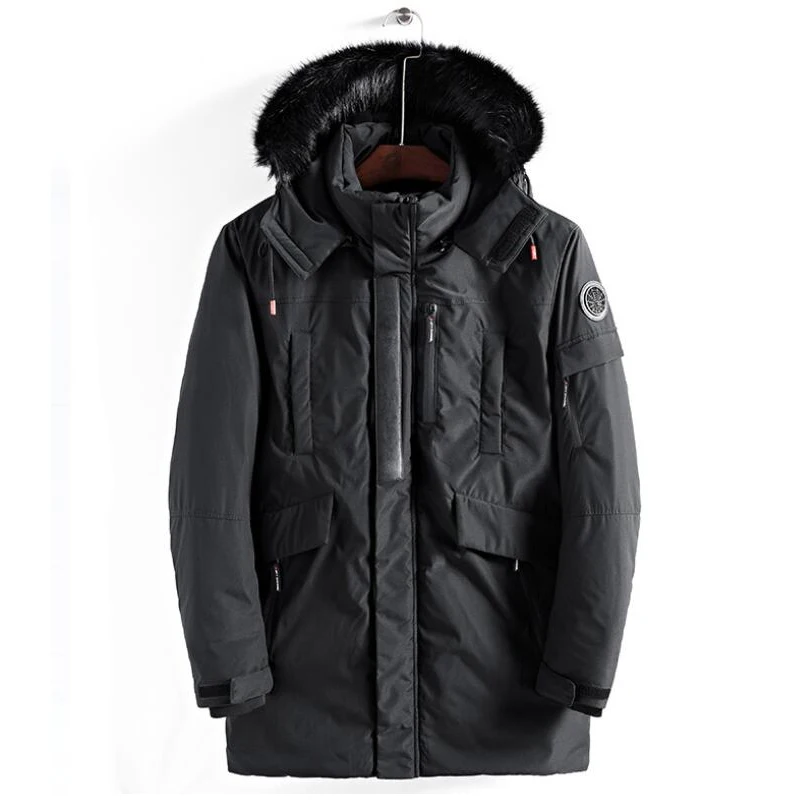 Зимняя куртка с меховым воротником плотные теплые длинные пальто мужская