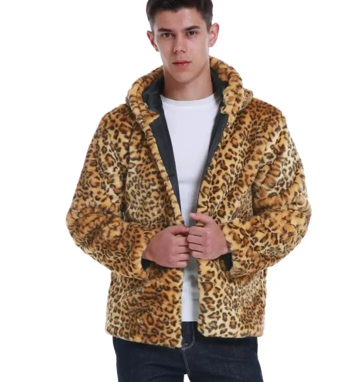 Осенняя леопардовая куртка из искусственной норки Мужская зимняя утепленная