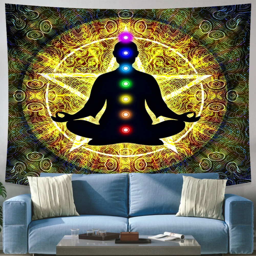 

India Buddha Meditation 7 Chakra Tapestry Wall Mount Mandala Tapestry Wall Cloth Psychedelic Yoga Cushion Carpet Decoration