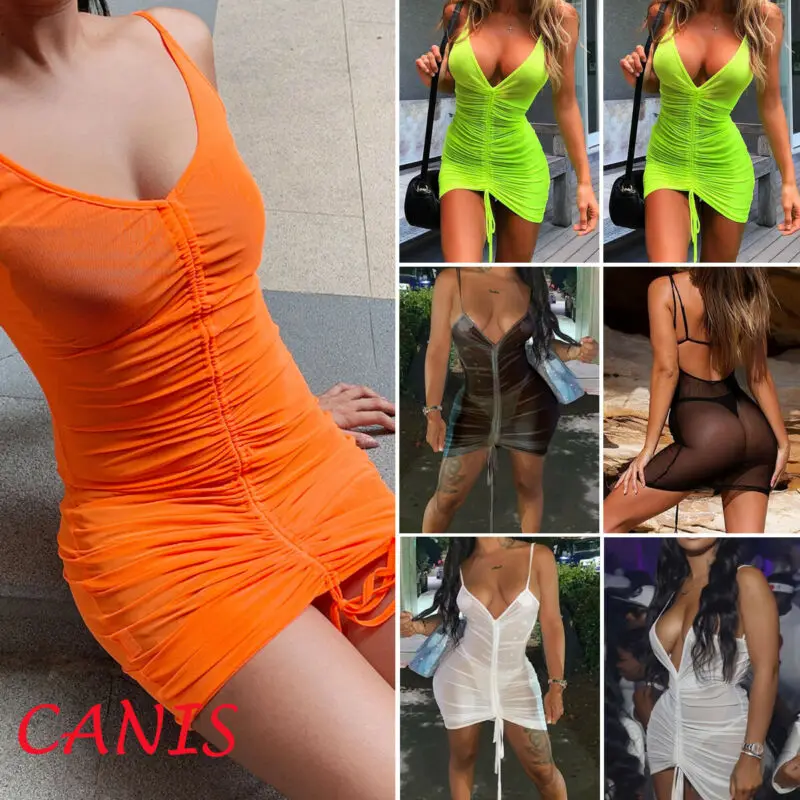 

Hirigin 2019 Сексуальное Женское Сетчатое прозрачное летнее однотонное платье без бретелек