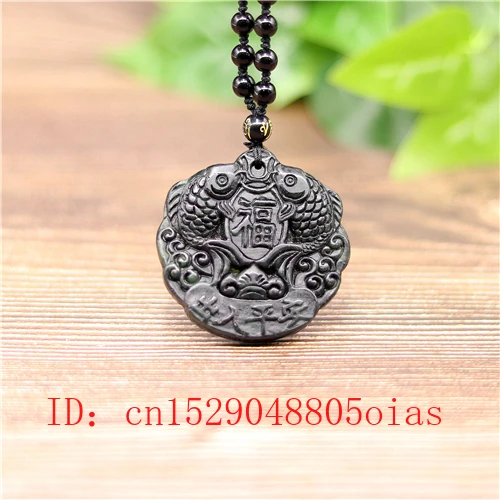 Natural Black Green Chinese Jade Fish Pendant Obsidian Pisces Necklace Charm Jewelry Accessories Carved Amulet Gifts for Men | Украшения и