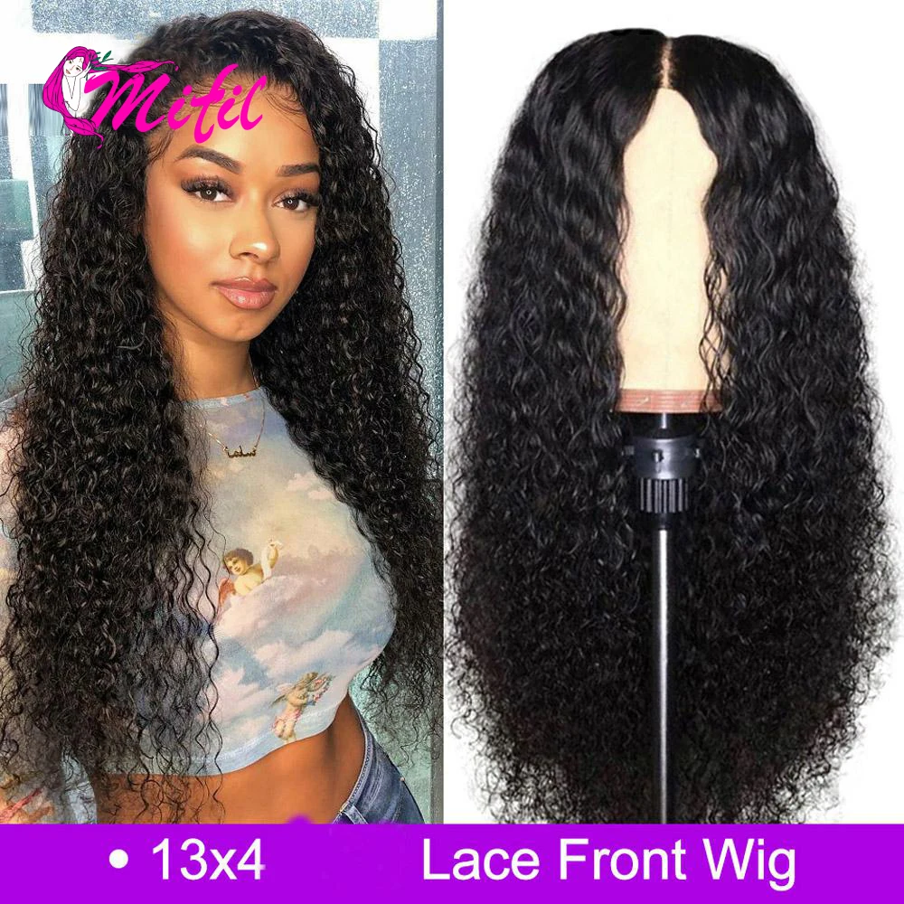 

Mifil Store Kinky Curly Indian Hair Remy Human Hair Swiss Lace Front Wig Pre Plucked 13x4 lace Front Wigs With Baby Hair 32 In