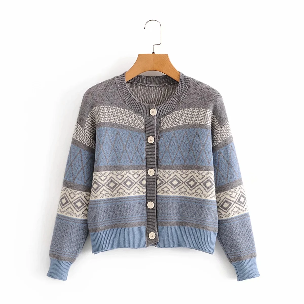 

Vintage O-Neck Long Sleeve Knitted Sweater Fashion Slim Long Sleeve Print Cardigan Sweater Elegant Casual Loose Chic Top 2020