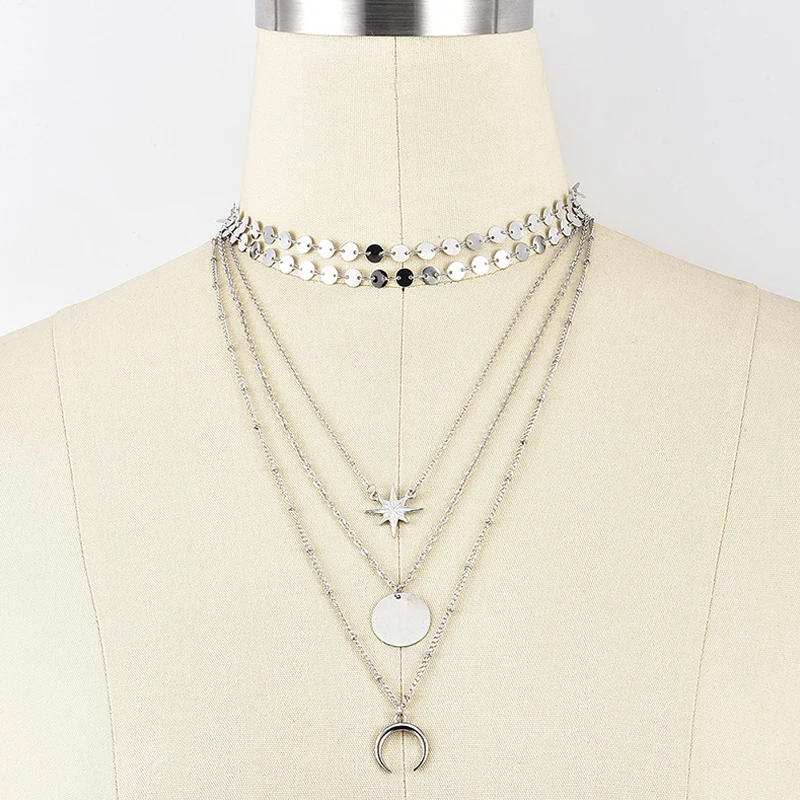 Женское Ожерелье 5 шт./компл. многослойное ожерелье серебряного цвета с