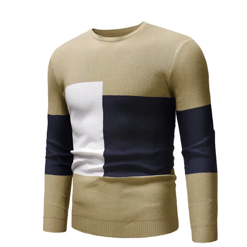 

Fashion Autumn Men's Color Block Sweater Knitwear Casual Slim Round Neck Tops Men 2022 New Winter Bottoming Long Sleeve Pullover