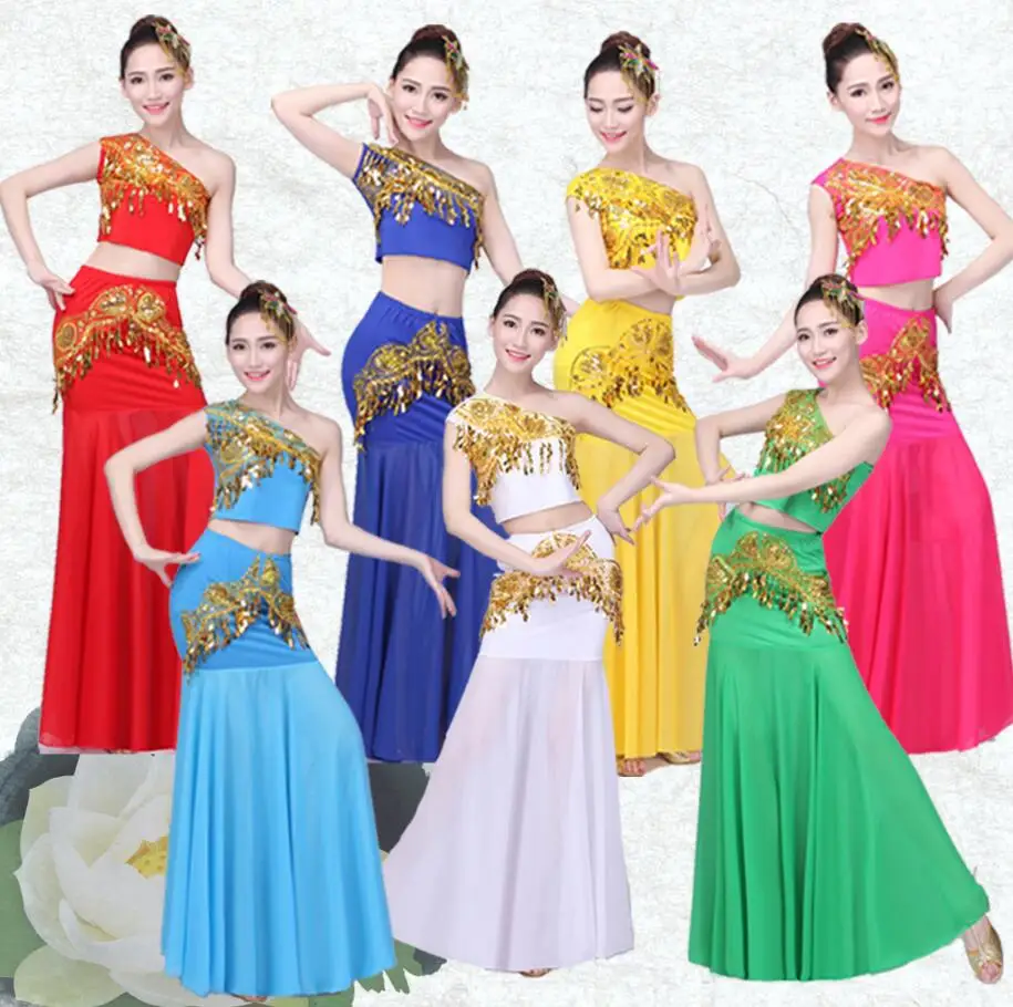 

2019 Belly Dance Costume Indian Traditional Dress Peacock Women Adult Indian Bollywood Dress Fish Tail Leotard Girl Dancewear