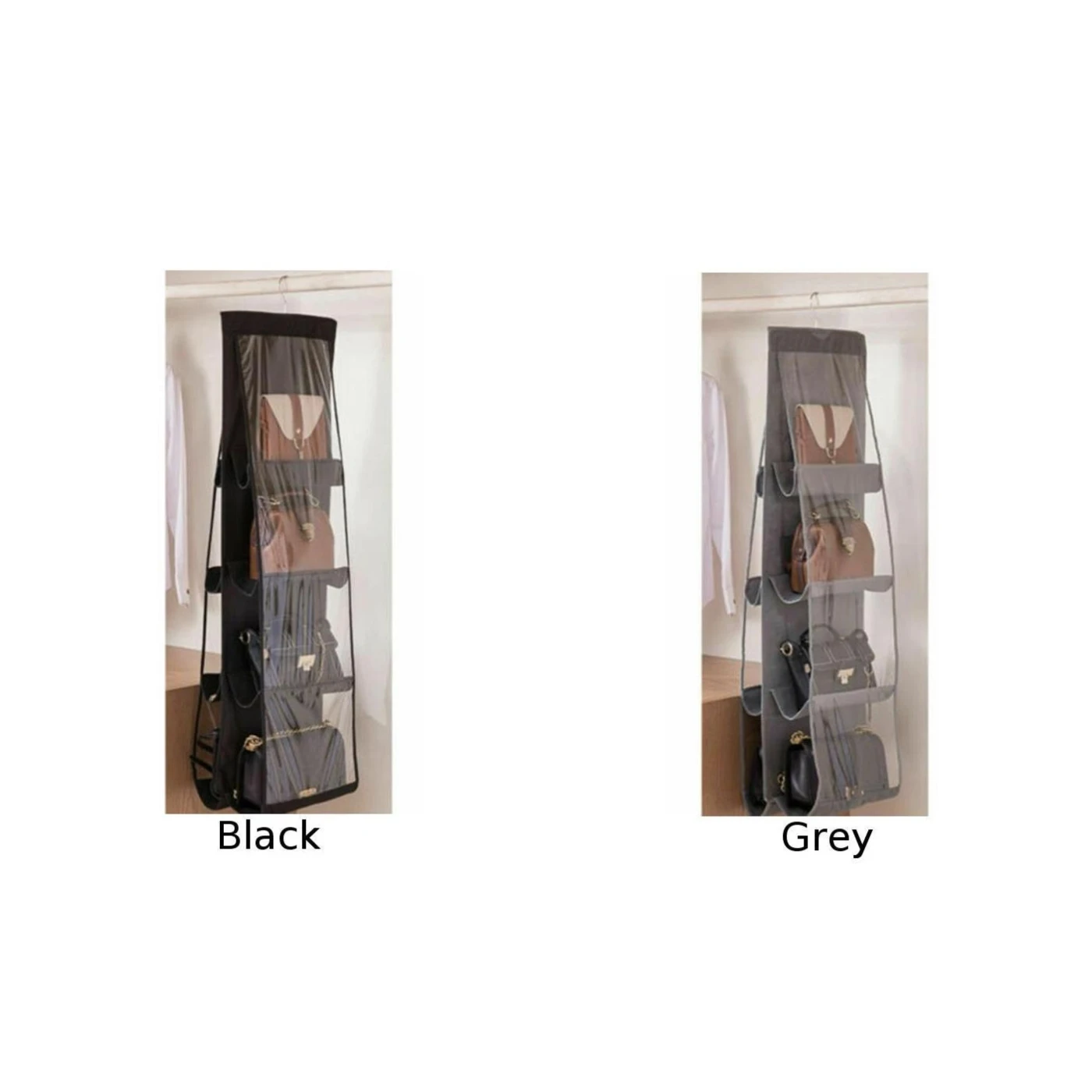 

Anti-dust Storage Bag 8 Pockets Large Hanging Wardrobe Closet Clear Handbag