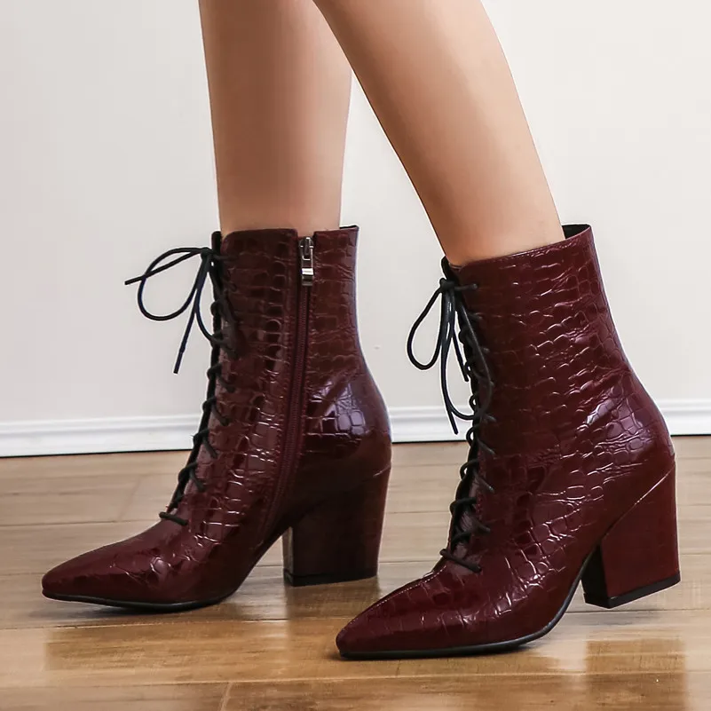 Meotina/осенние ботильоны женские ботинки полусапожки на молнии Высоком толстом