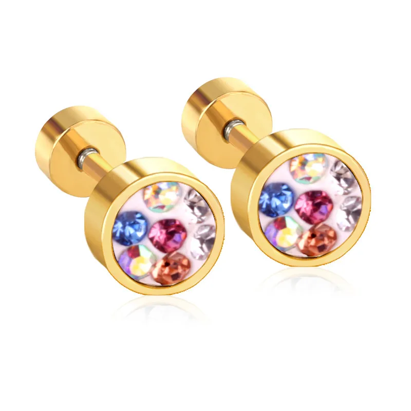LUXUKISSKIDS 6 мм 316L Нержавеющая сталь серьги-гвоздики Комплект сережек для женщин для маленьких девочек золото/с украшениями в виде серебристых кристаллов, не вызывает аллергию, винт сережки-гвоздики