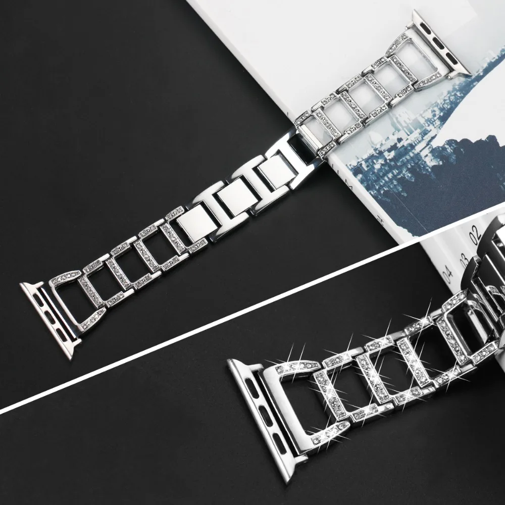 Алмазный браслет со стразами для Apple Watch Series 1 2 3 4 металлический ремешок из