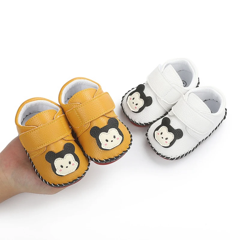 

Cartoon Newborn Girls Shoes Boys Printed Toddler Anti-Slip Soft Baby PU Shoes 0-18M