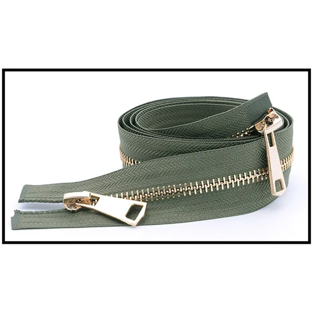 GoldGreen Meetee 120 см 5# двойной слайдер застежки-молнии для шитья открытая металлическая молния Gunblack зубы куртка молния DIY 13 цветов A3-9 - Цвет: GoldGreen