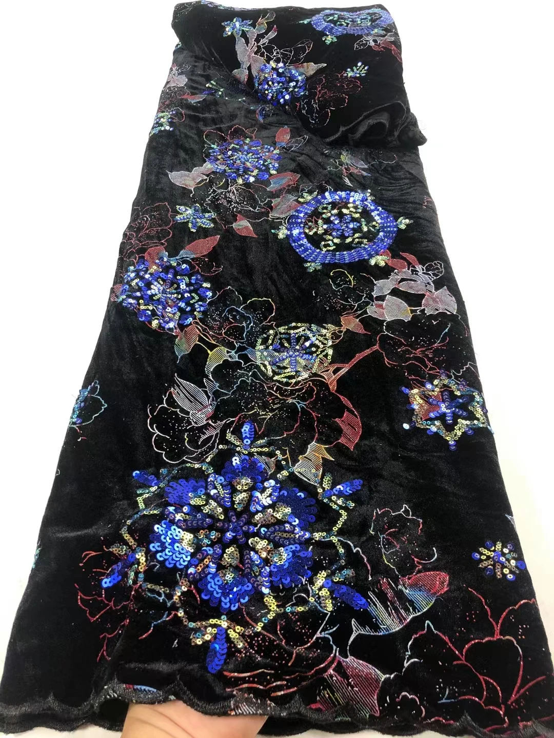 

Новейшая роскошная классическая элегантная вышивка бархат с блестками ткань кружево для африканского свадебного платья