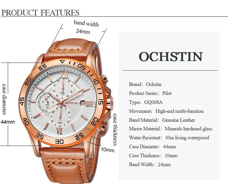 reloj hombre OCHSTIN Rose Gold Luxury watch Automatic Calendar business men watch in Casual sport leather band quartz watch men