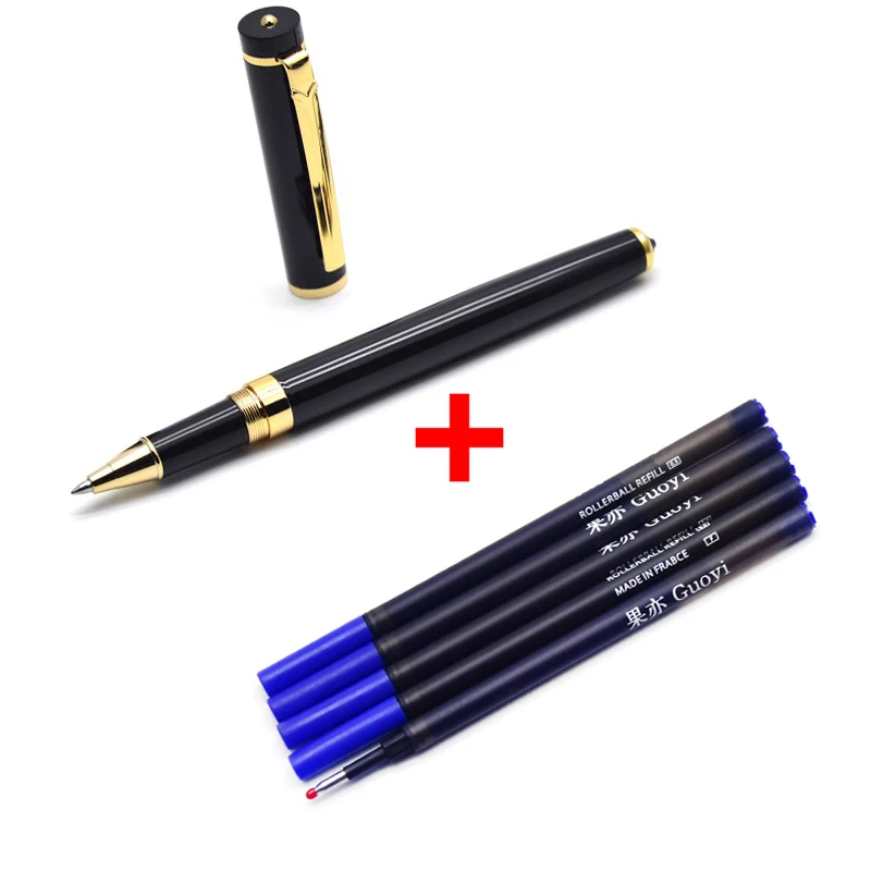 Black-5 blue ink Guoyi D08 двухцветная золотая металлическая Подарочная шариковая ручка, коробки, высокое качество, офисные и школьные канцелярские принадлежности и металлические подарочные ручки - Цвет: Black-5 blue ink