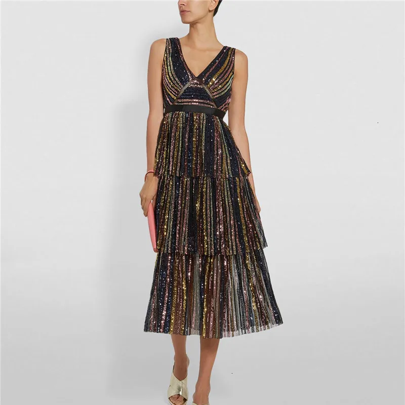 Женские Лоскутные вечерние платья в полоску с блестками v-образным вырезом без