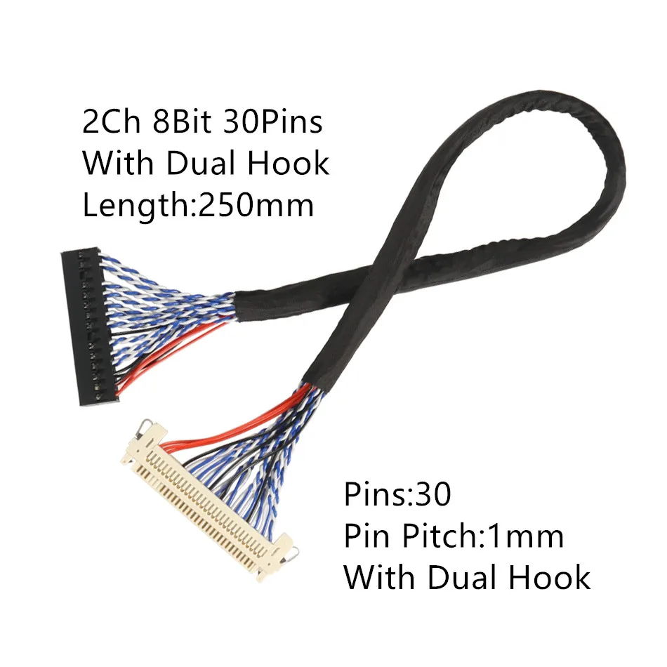 25см 45см с крючками LVDS кабель FIX-30P-D8 FIX 30 контактов D8 Двойной 2-канал 8-бит 1,0мм шаг для 17-21 дюймовых ЖК-дисплеев контроллера.