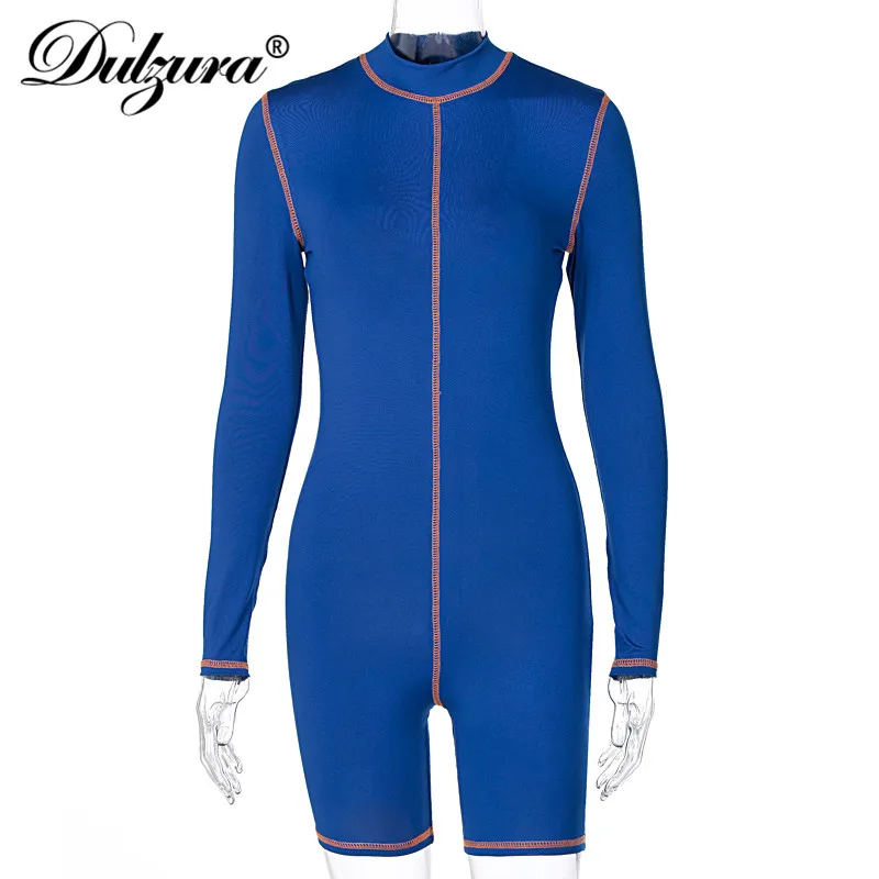

Dulzura Stripe Women Zipper Playsuit Long Sleeve Bodycon Sexy Streetwear Stretch Sporty Push Up Workout Combishort Autumn Winter