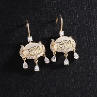 huami safety lock cateyes stone earrings hook simple plated real gold drop earrings for women pendant short fine jewelry charms