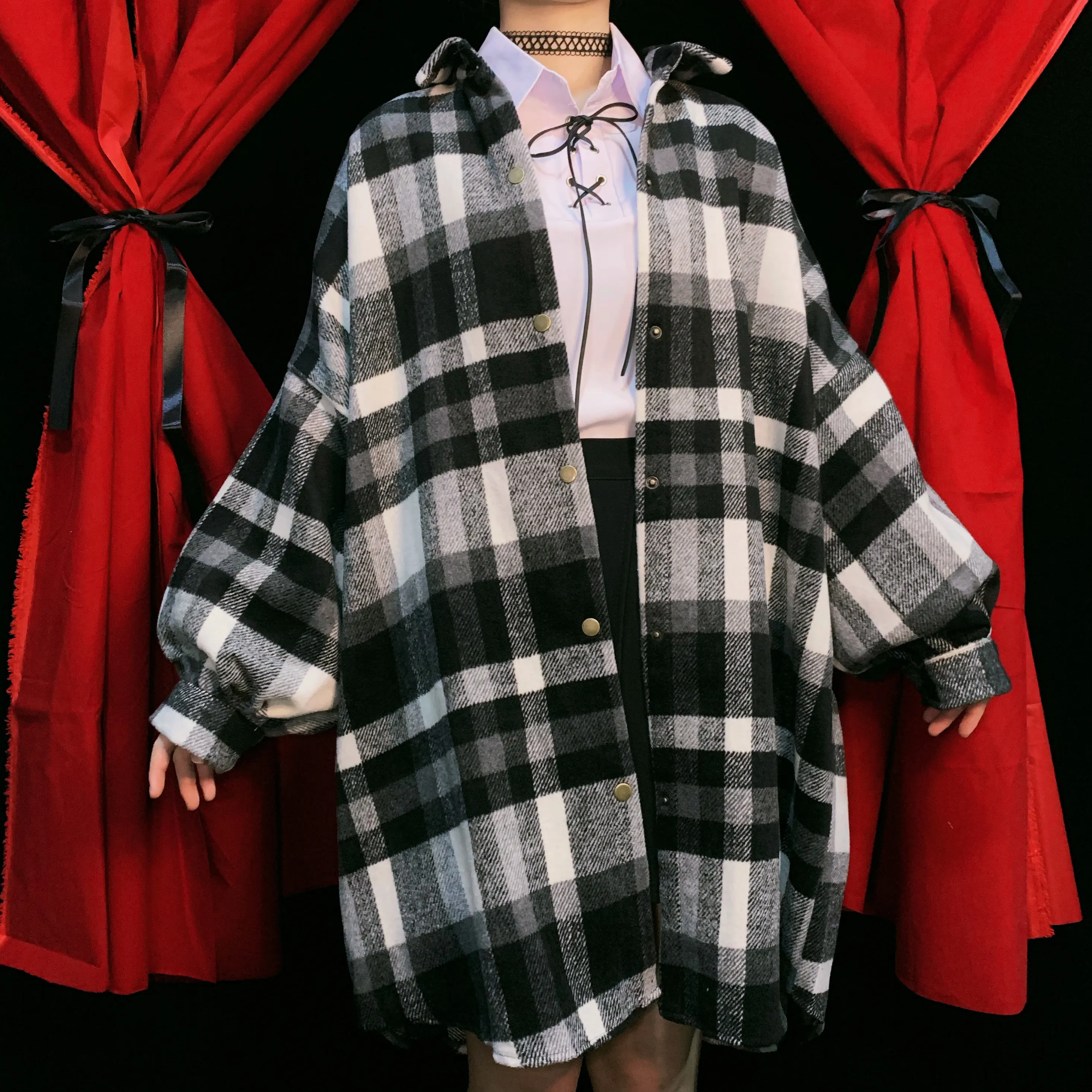 Осенне-зимнее женское пальто в школьном стиле Harajuku японское ретро черно-белое