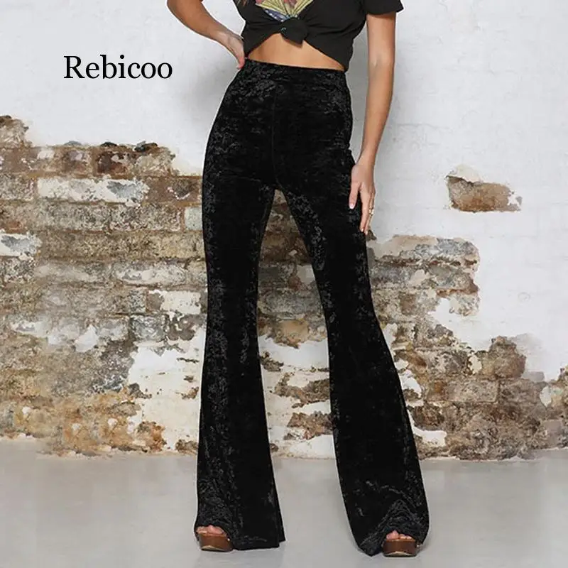 

Wide Leg High Waist Velvet Flare Pants Stretchy Skinny Streetwear Trousers Women 2019 Autumn Winter Clothes Slim Pants