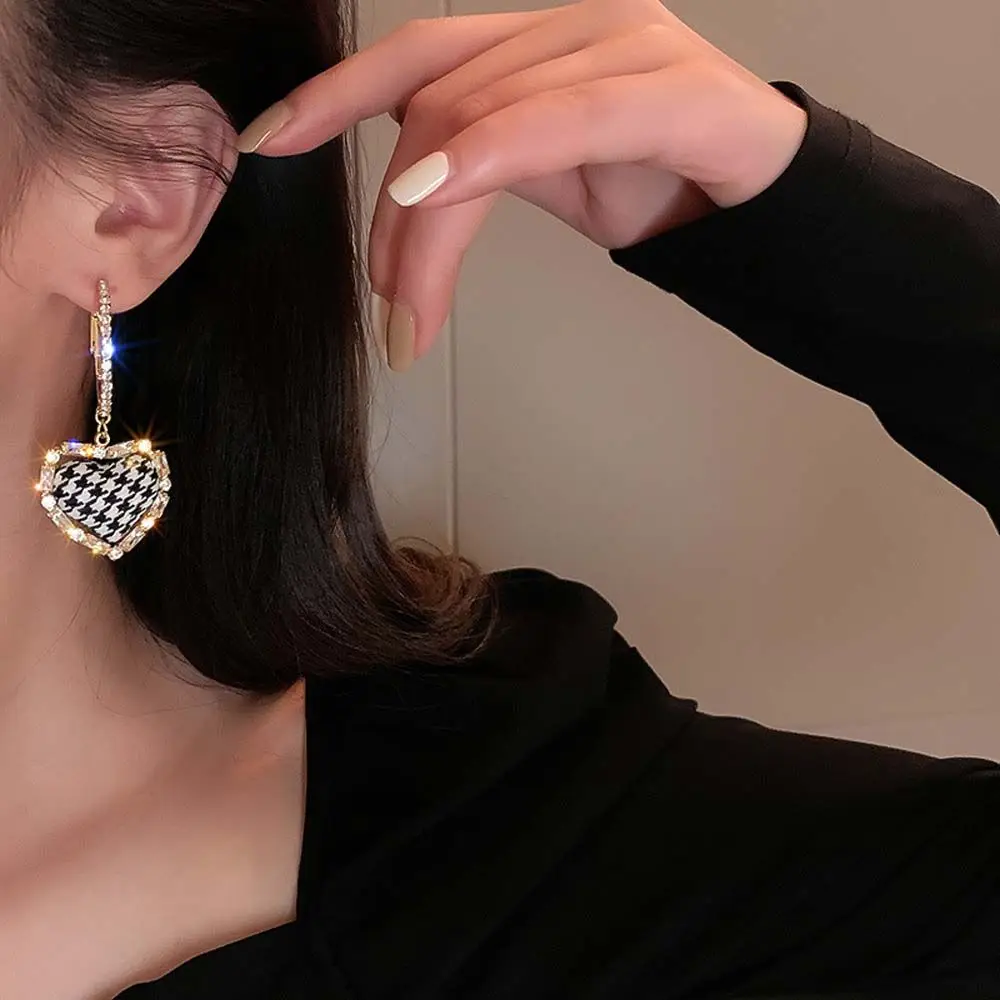 

Heart Drop Earrings Romantic Heart Houndstooth Drop Earrings Earrings New Arrival Lattice Women Earrings