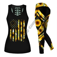 sunflower 3d printed hollow out tank legging suit sexy yoga fitness soft legging summer women for girl