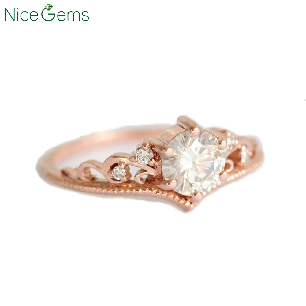 NiceGems 18K розовое золото Круглый Муассанит и натуральный бриллиант обручальное