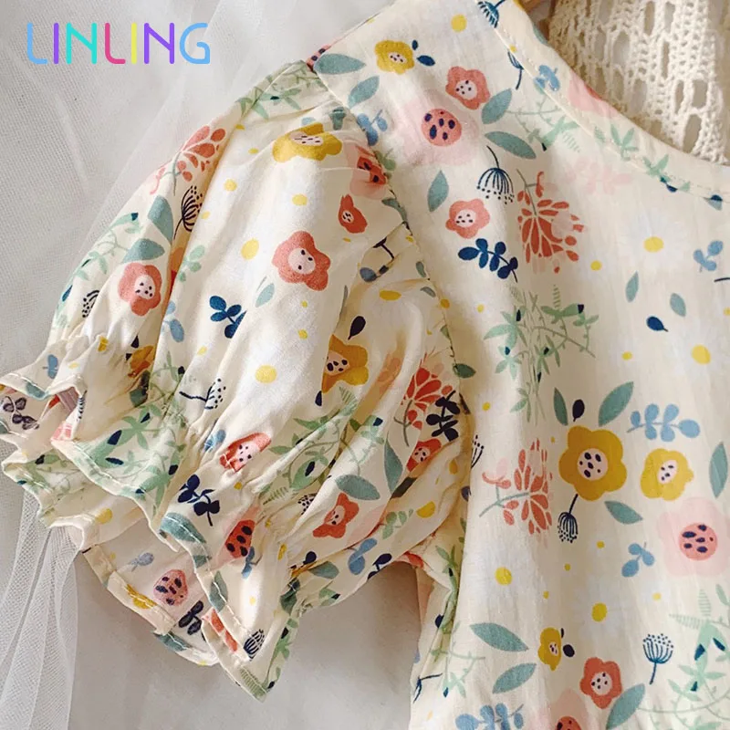 Платье для девочек летнее с коротким рукавом платье принцессы цветочным