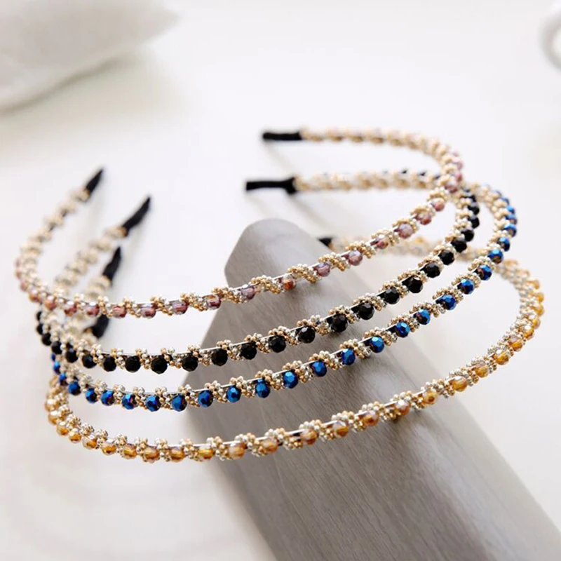 

Shiny Luxury Rhinestone Head Hoop Elegant Chic Hair Accessories Crystal Beaded Thin Edge Hair Hoop Handmade Non-slip Headband