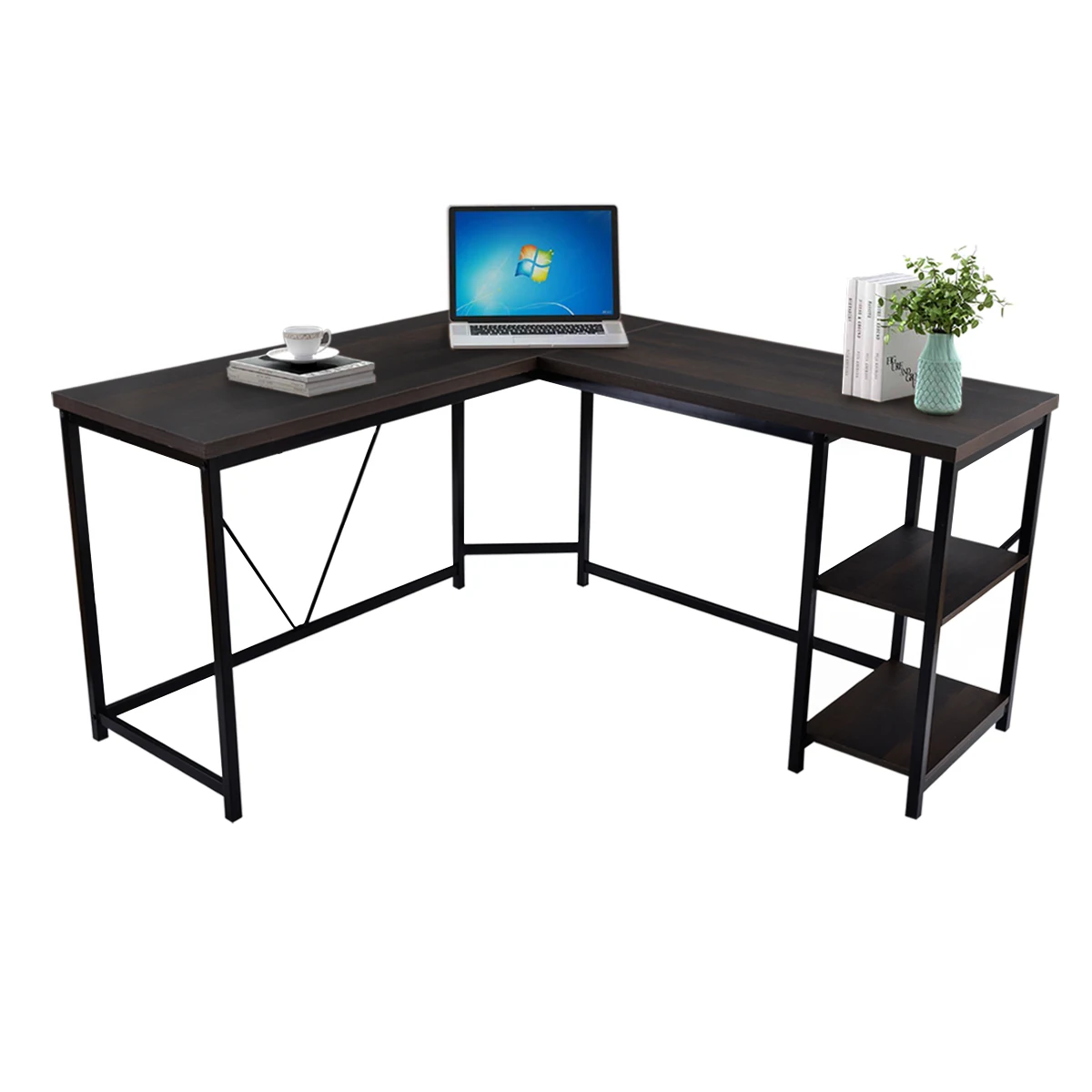 

Home Furnitures Office Desk L-Shaped Computer Desk With 2-Tier Storage Shelves Laptop Table For Home Office