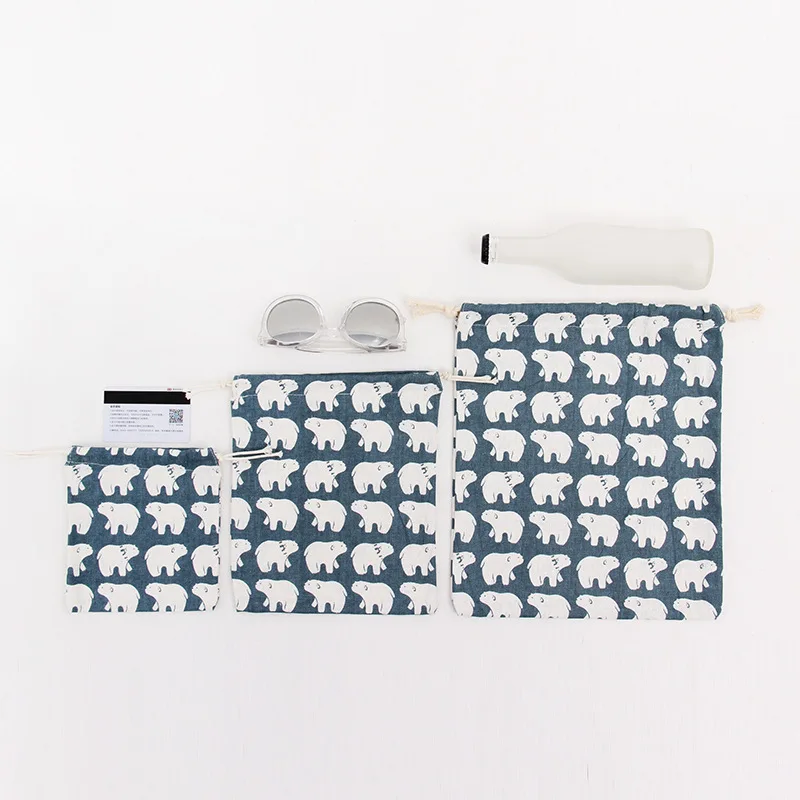 1pcs White Bear Blue Drawstring Cotton Linen Storage Bag Gift Candy Tea Jewelry Organizer Makeup Cosmetic Coins keys Bags 49017 | Дом и сад