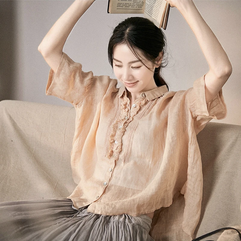 

Женская льняная рубашка/блузка в винтажном японском стиле