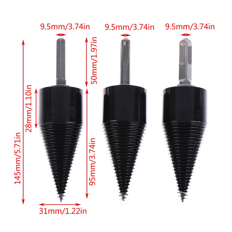 

Firewood Machine Drill Wood Cone Reamer Punch Driver Drill Bit Split Drilling Tool Black
