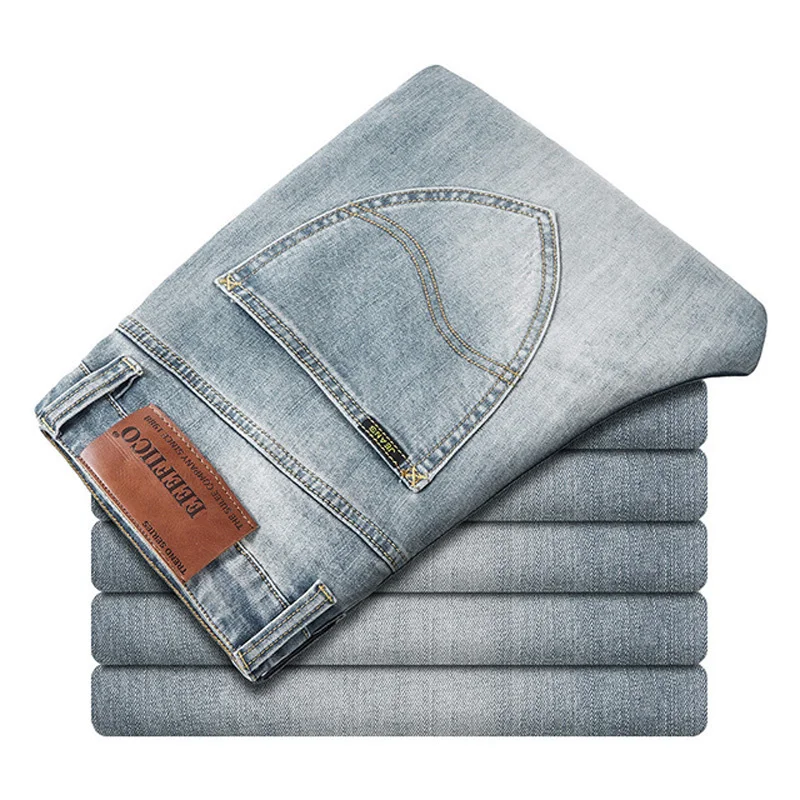 

Men Brand Jeans 2021 New Spring Summer Daily Casual Denim Pants Tide Stretch Straight Jeans Youth MID Waist Men's Clothing