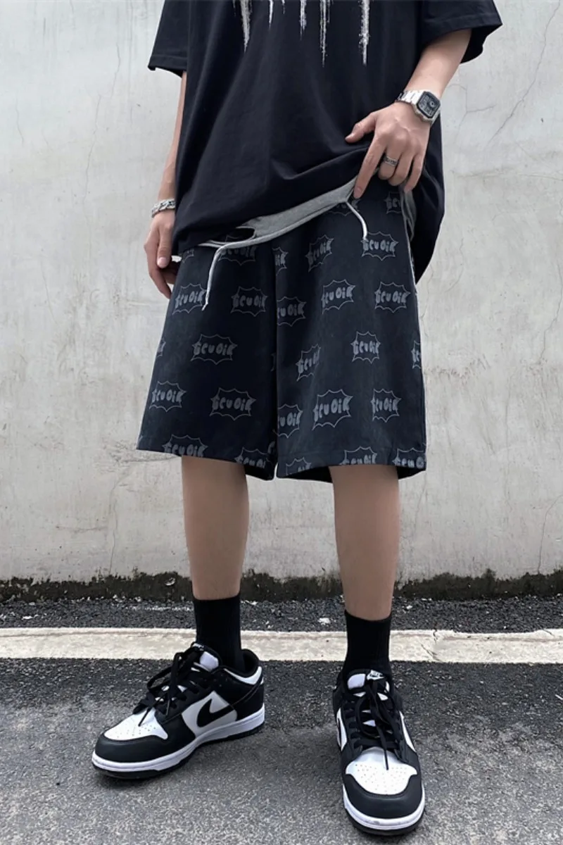 

Casual five-point pants women's summer new ins dark letter print straight shorts loose show thin bf pants tide