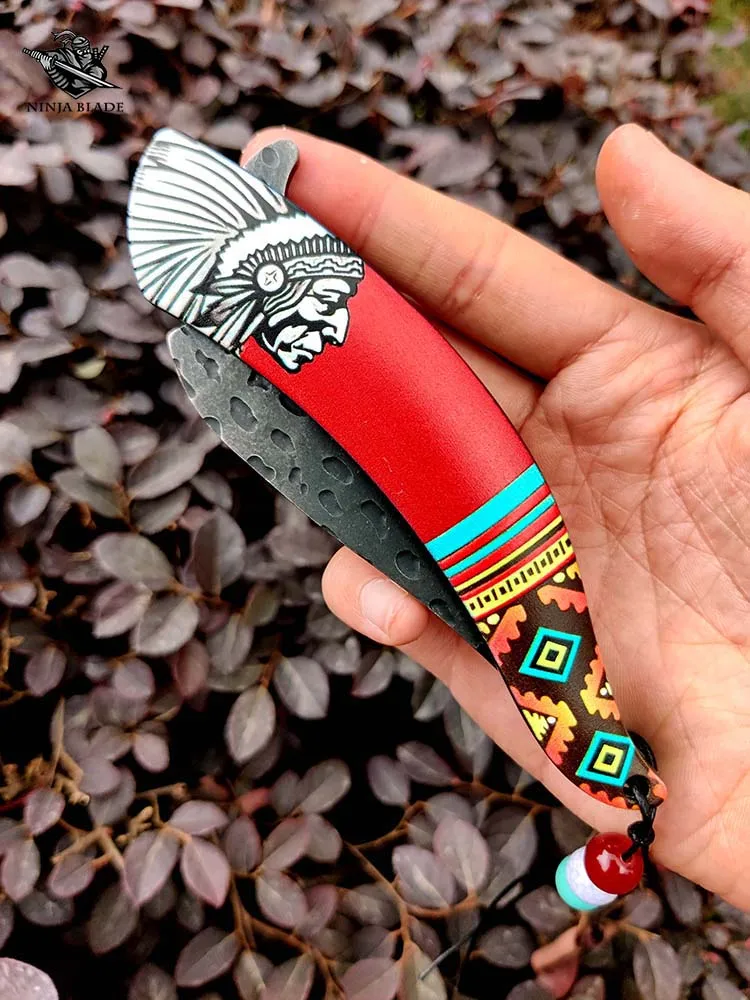 

Indian Style Folding Knife Collectible Jackknife Stone Wash Craft Stainless Steel Blade