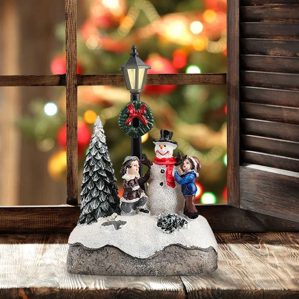 christmas miniature kids village house street lamp resin status with led light home decor sculpture christmas ornaments gift free global shipping