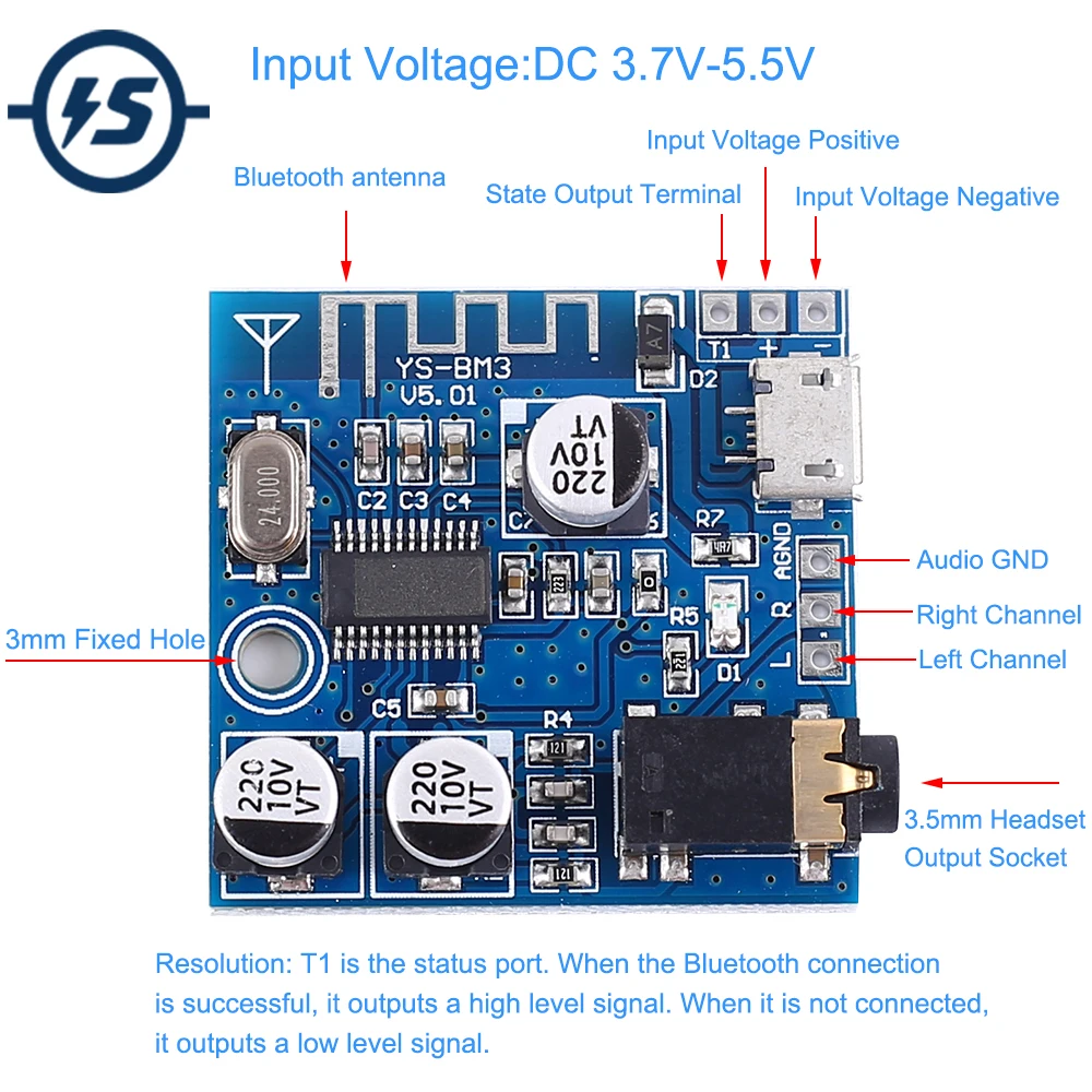 Беспроводной Bluetooth аудио модуль Φ V4.1 DC 5V MP3 для самостоятельной сборки динамика