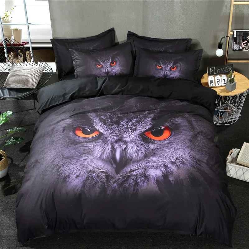 3D Owl Printed Bed Linen Bedding Set Ponder Comforter Cover Quilt Duvet Queen King Double Single Black Cat Beddings | Дом и сад