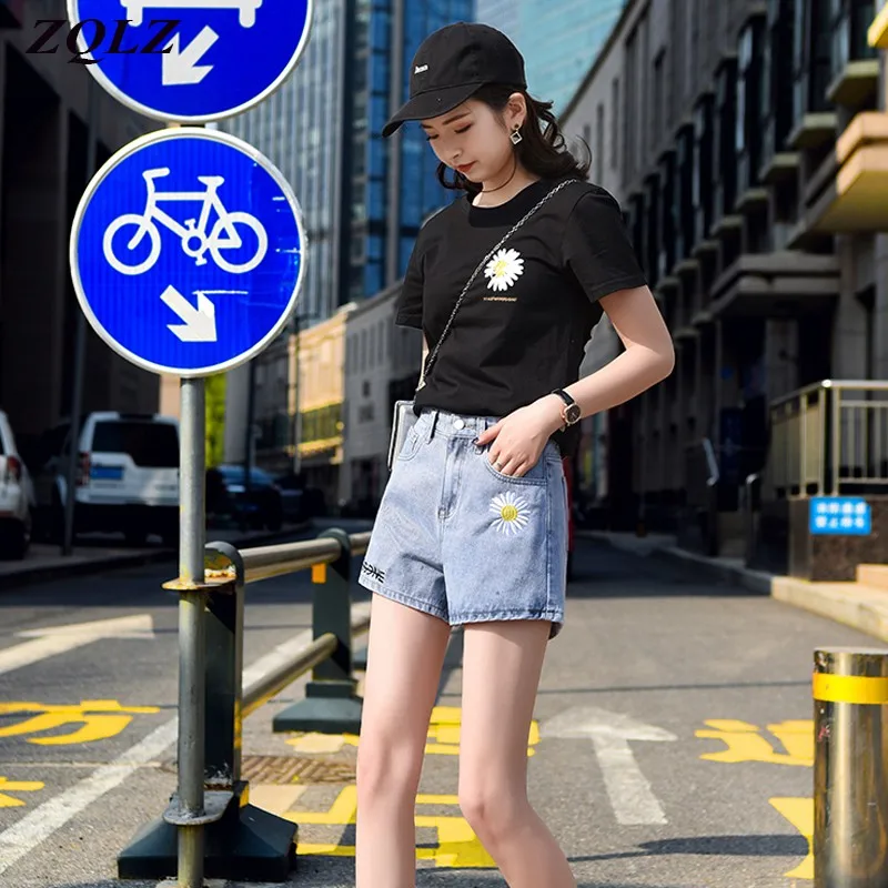ZQLZ летние женские джинсовые шорты с вышивкой новинка 2021 повседневные свободные