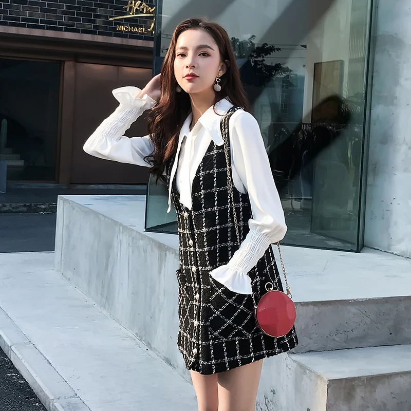 Модный Элегантный комплект из двух предметов осень 2019 Женская белая рубашка с