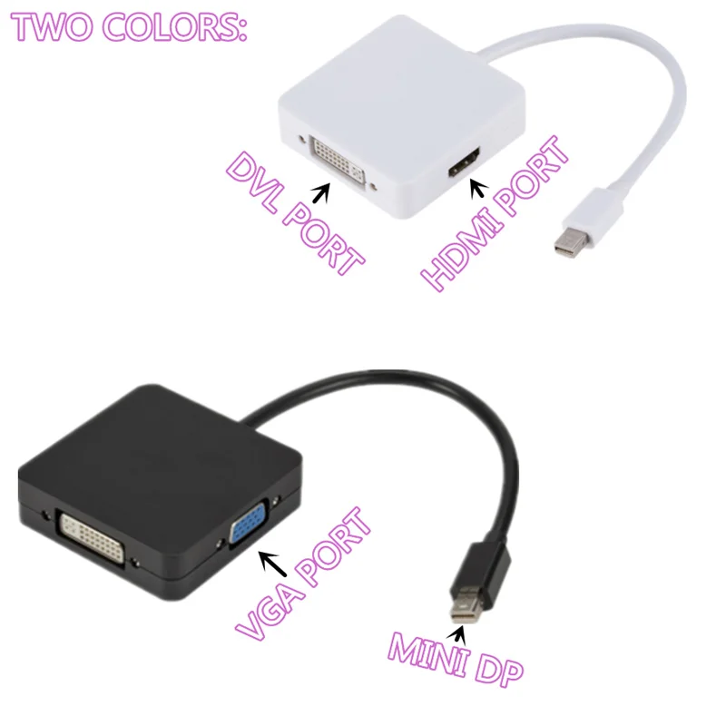 Мини-порт дисплея GRWIBEOU 3 в 1 Thunderbolt Mini DP-HDMI DVI VGA адаптер конвертер кабель для Apple MacBook