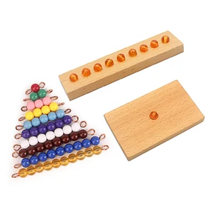 Золотые бусины Монтессори с деревянным подносом, цветные бусины, сотни квадратных бусин, образовательные счеты Обучающие математике игрушки для детей