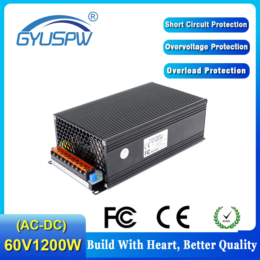 Регулируемый DC 60V 20A 1200W блок питания трансформатор драйвера 110 220V AC DC60V USP для