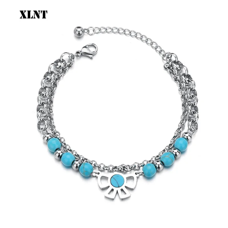 XLNT Lucky Four Leaf Clover Charm Bracelet Link Chain for Women Stainless Steel Jewelry | Bracelets