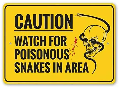 

Watch for Poisonous Snakes in Area, Skulls and Snakes Metal Tin Sign Retro Yard Restaurant Farmhouse Park Country Outdoor Party